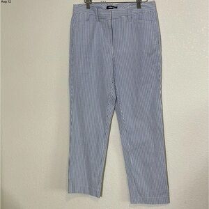 Lands End White, Black & Blue Stripe Seersucker Slim Leg Pant Size 12 Tall